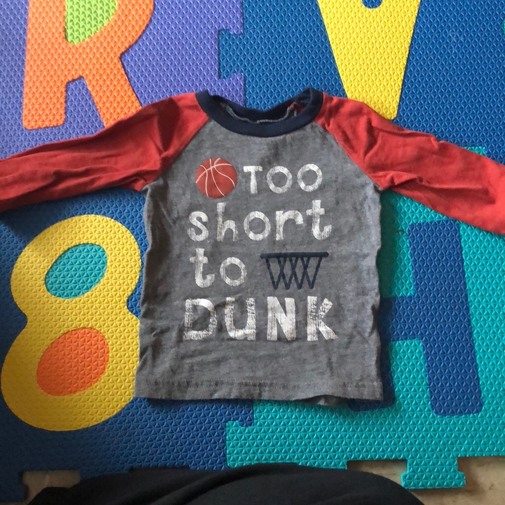 Long sleeve “too short to dunk” baby boy
